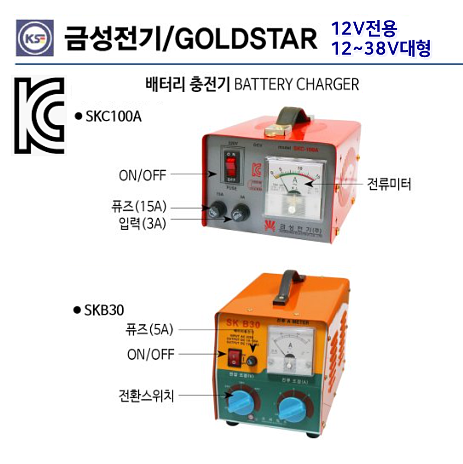 차량용 배터리 충전기 12V ~ 48V 오토바이 자동차 트럭 밧데리 충전 차저 - 금성전기 : 세화산업