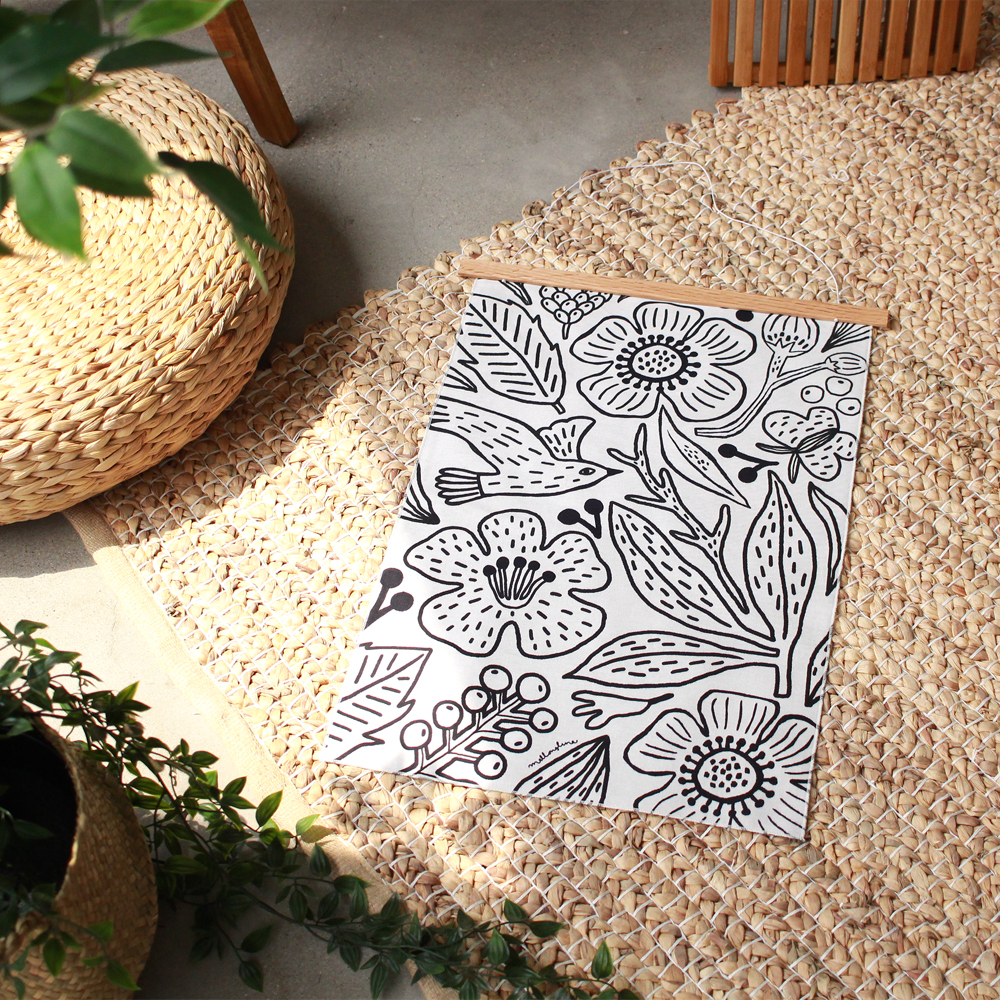 [말랑루나]숲속의 새 BIRDS FOREST FABRIC POSTER 우드 행잉 프레임 포함 : MallangLuna