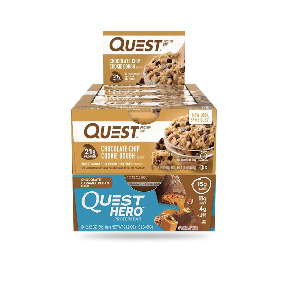 Quest Protein Bar Bundle 퀘스트 초콜렛카라멜 히어로 10개입&초콜렛칩 쿠키 도우12개입 총 22개입 1.3kg : 퍼스트피스
