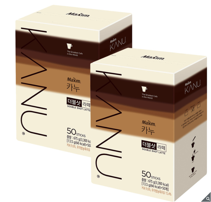 [무료배송] 카누 더블샷 라떼 커피 13.5g x 50스틱 x 2박스 : COCOYOU