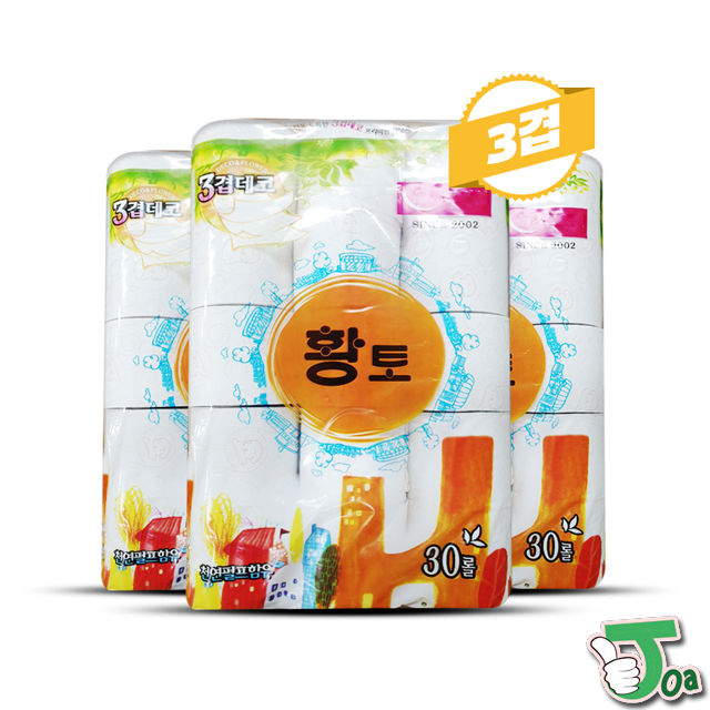 천연펄프 3겹 화장지 황토 휴지 30롤 : 조아팩