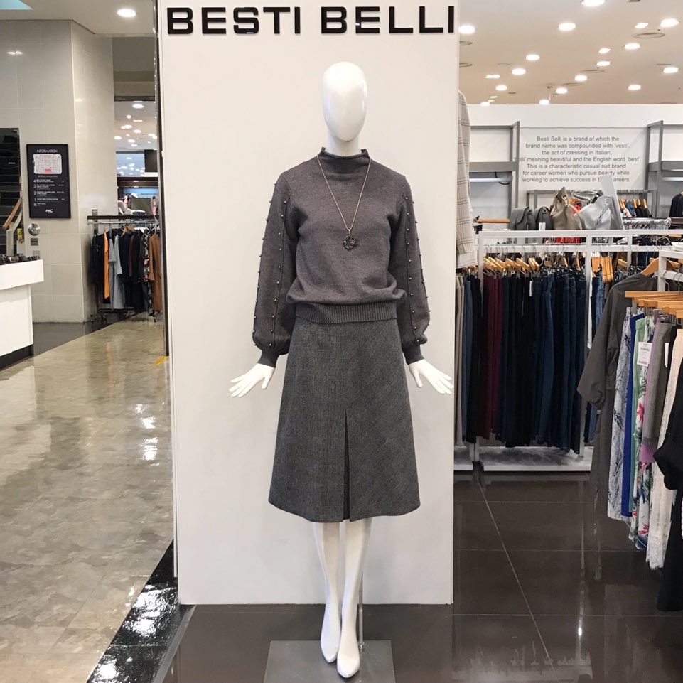 베스띠벨리 겨울 앞 절개 체크 정장 스커트 BW-S23140 : NC엑스코점 베스띠벨리