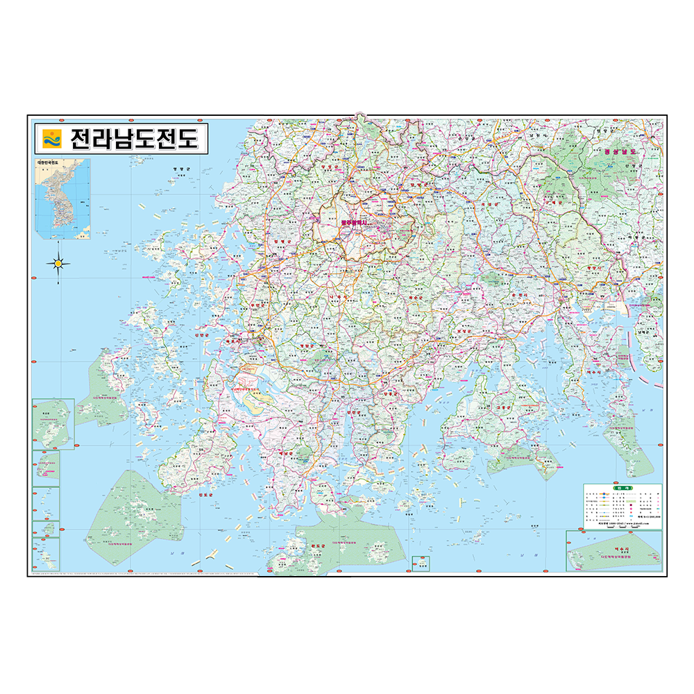 전라남도전도 (소) - 양면코팅형 (110cm x 78cm) 전라남도전도,전라남도지도 : 지도닷컴