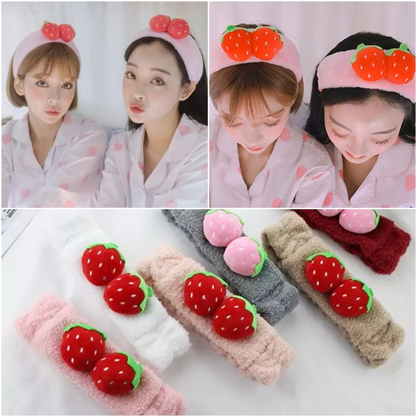 딸기 세안밴드/세안 헤어밴드/샤워밴드/세안용머리띠/앞머리고정머리띠 : 콩이네리본