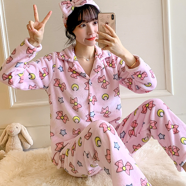 달의요정 세일러문 수면 극세사 잠옷 헤어밴드 세트 겨울 홈웨어 캐릭터 파자마 : 라브라브몰