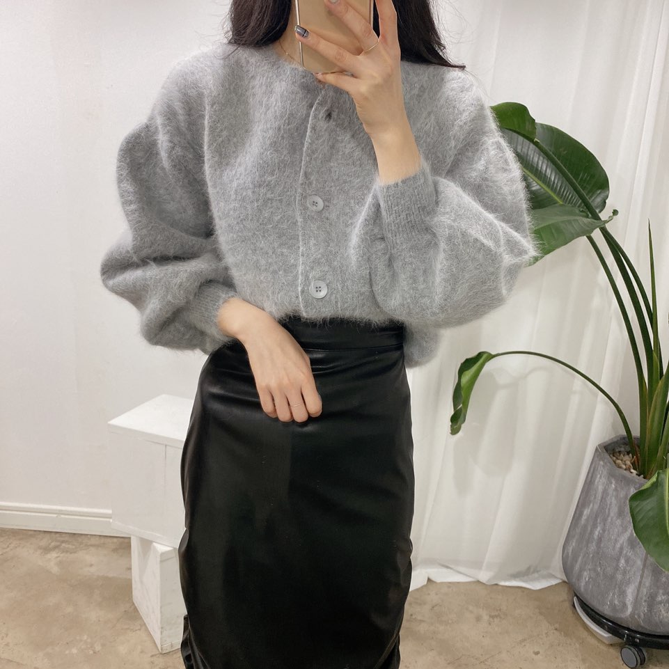 무료배송 여리 앙고라 퍼프 벌룬 가디건 그레이,블루 : 드미엘Demiel