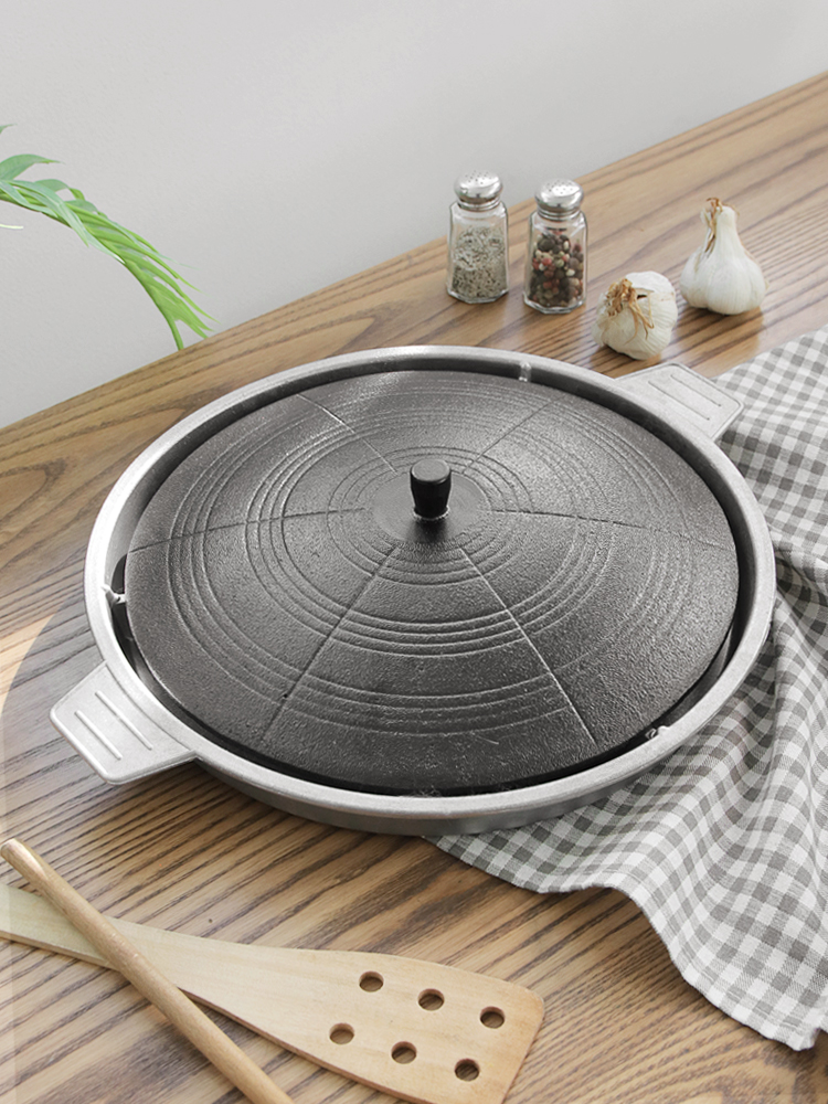 무쇠 가마솥 고기구이판 30cm (구이판+기름받이세트) 1P 솥뚜껑 구이판 캠핑구이팬 : 데이즈룸