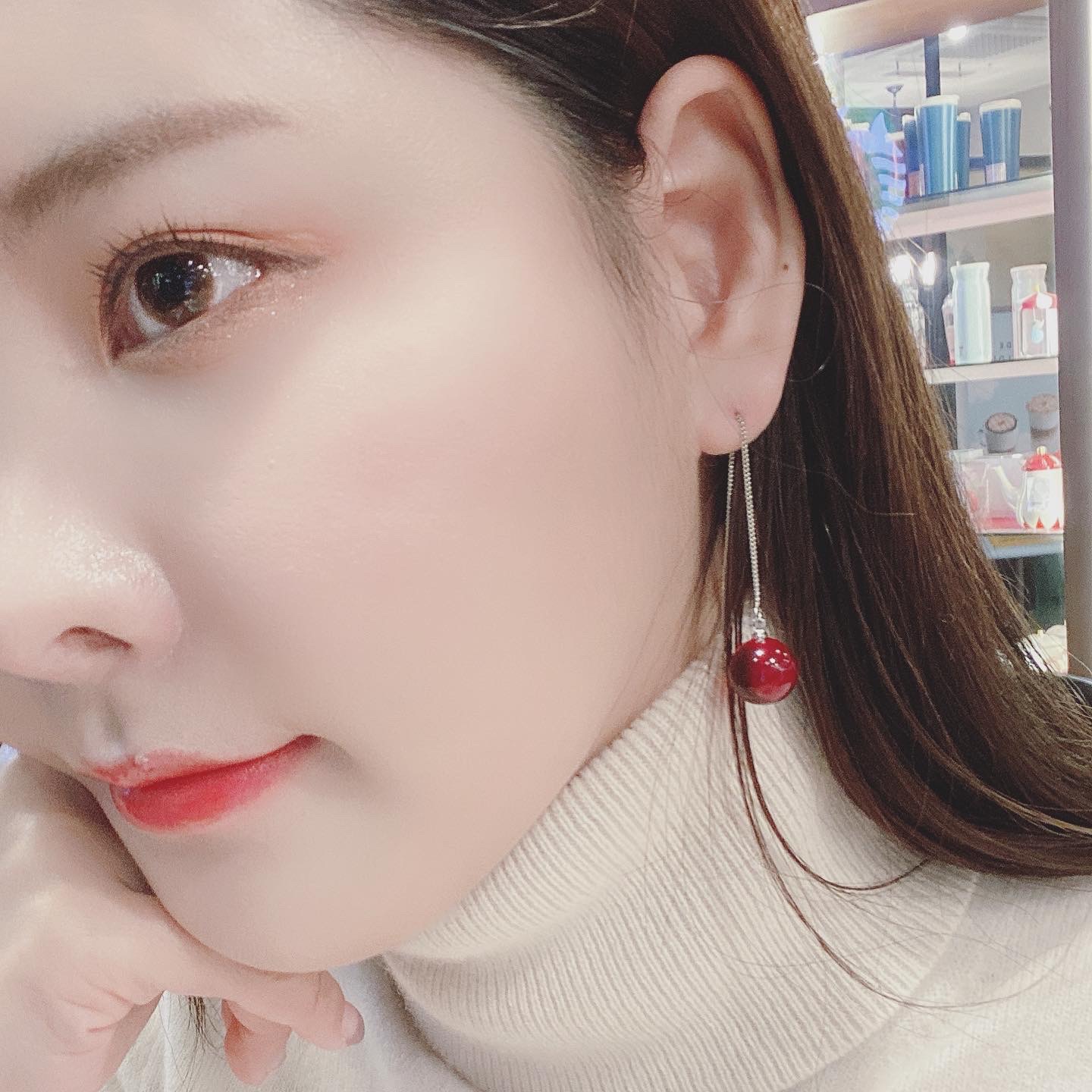 [실버925] 레드앰버 원석 드롭귀걸이 : 벨라판타지