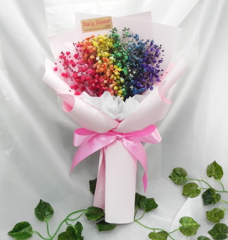 졸업식 꽃다발 비누꽃 드라이플라워 무지개 안개꽃다발 프리저브드 스타치스 기념일 생일 : 줌마쇼핑
