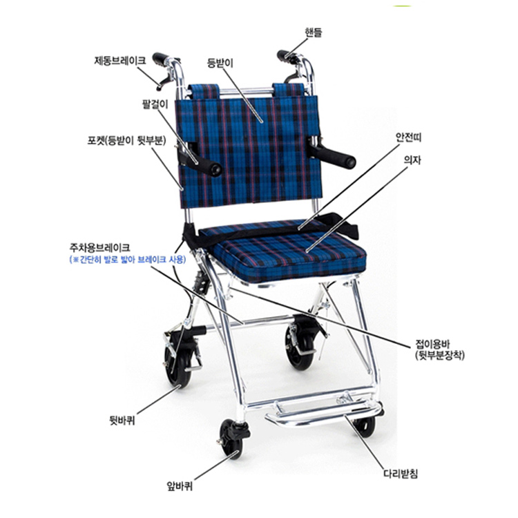 [MK] 휠체어스마트 컴팩트 COMPACK-200(체크블루)7KG : 노마진파워셀러