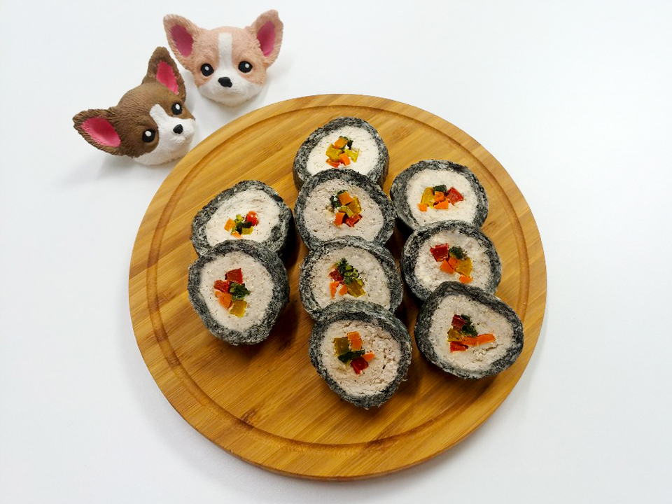 [강아지 생일상 BEST메뉴 ]강아지 수제간식 김밥 멍김밥 테린 자연식 화식 닭가슴살 간식 야채 6P : 마시땡