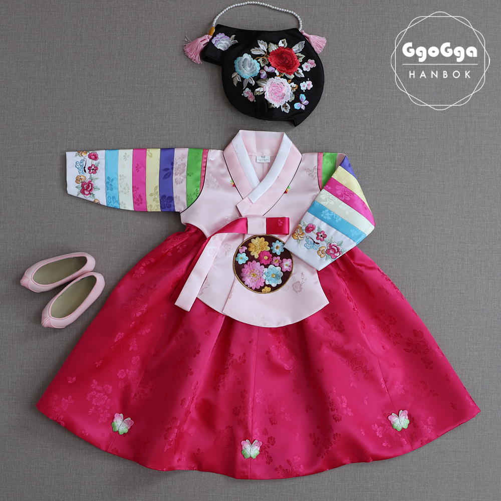 [꼬까한복] 무지개깃잣당의 핑크 여아한복 : 꼬까한복