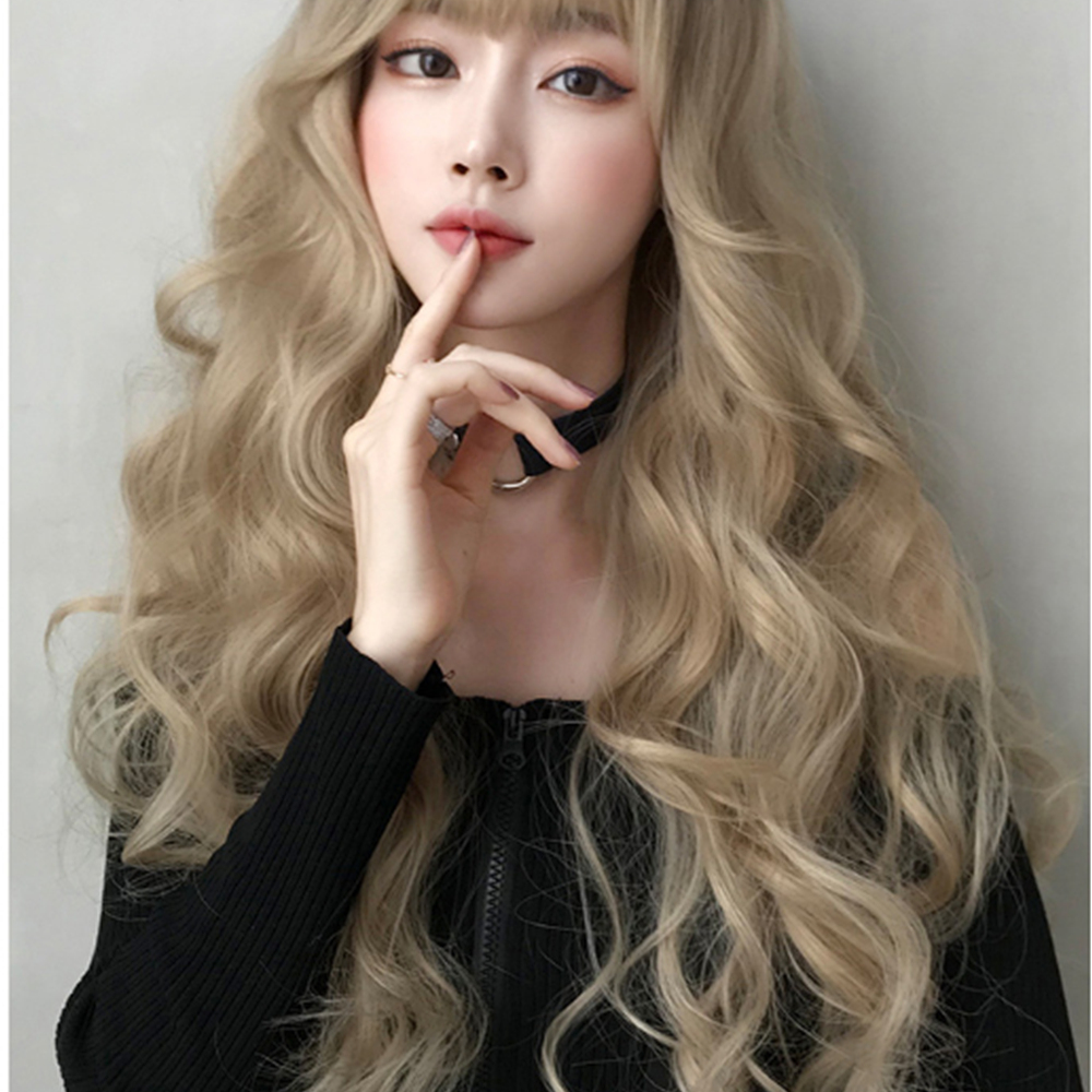 더끌림 긴머리 웨이브 헤어 패션 투톤 컬러 여성 통 가발 세트상품 : 가발위드