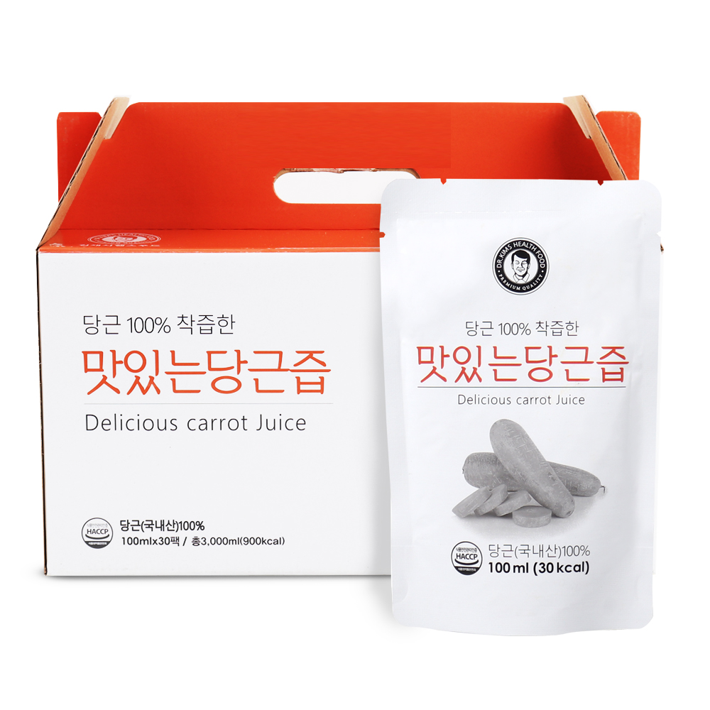 김재식헬스푸드 저온착즙 100% 맛있는 당근즙 100ml 30팩 2박스 (총 60팩) : 김재식 헬스푸드