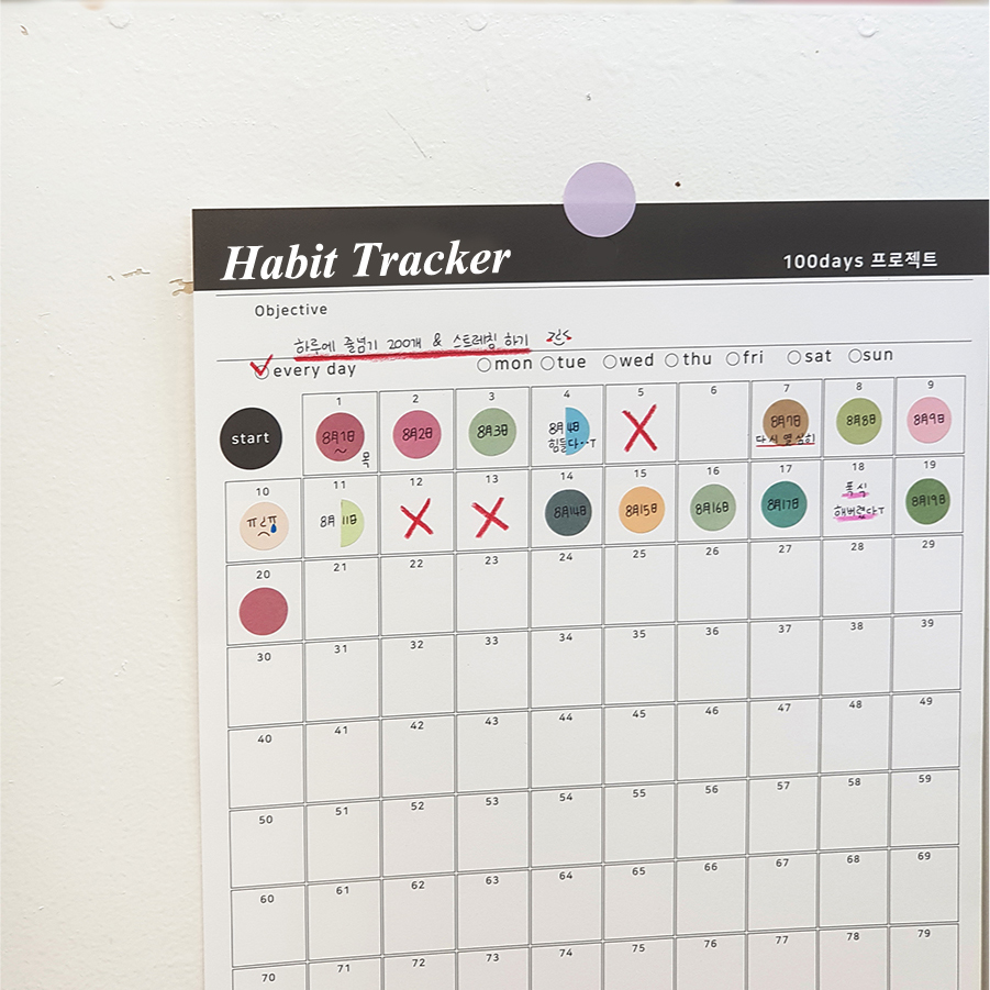 아이씨엘 Habit tracker -100days  해빗트래커  목표달성플래너 습관 루틴 갓생살기  골 작심 체크리스트  한달 3일 챌린지 : 아이씨엘 ICIEL