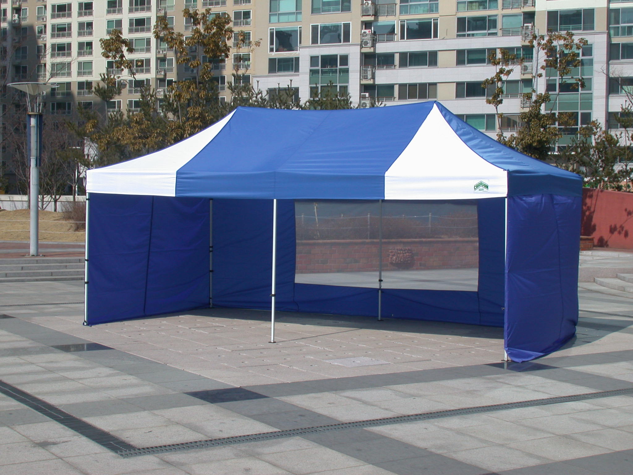 3x6m옆면청색 바람막이천막 모기장가림막 투명포장마차(옆면만출고) : 카라반 캐노피 천막