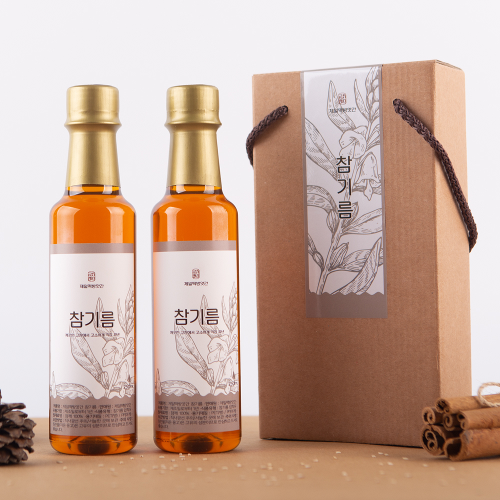 국산 참기름 들기름 선물세트 250mL 2구 : 제일떡방앗간