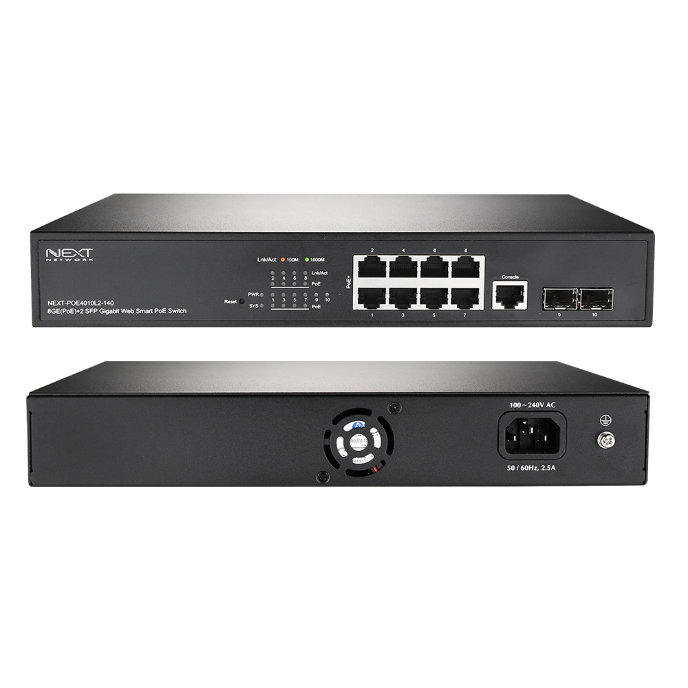 8포트 기가허브 POE 웹 스마트 스위치 허브 2SFP NEXT POE4010L2-140 : 마하링크 공식스토어