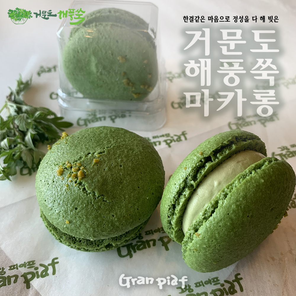 거문도 해풍쑥 선물세트2호 쑥찹쌀떡9개+쑥마카롱5개+쑥차40g : 거문도해풍쑥명과 그랑피아프