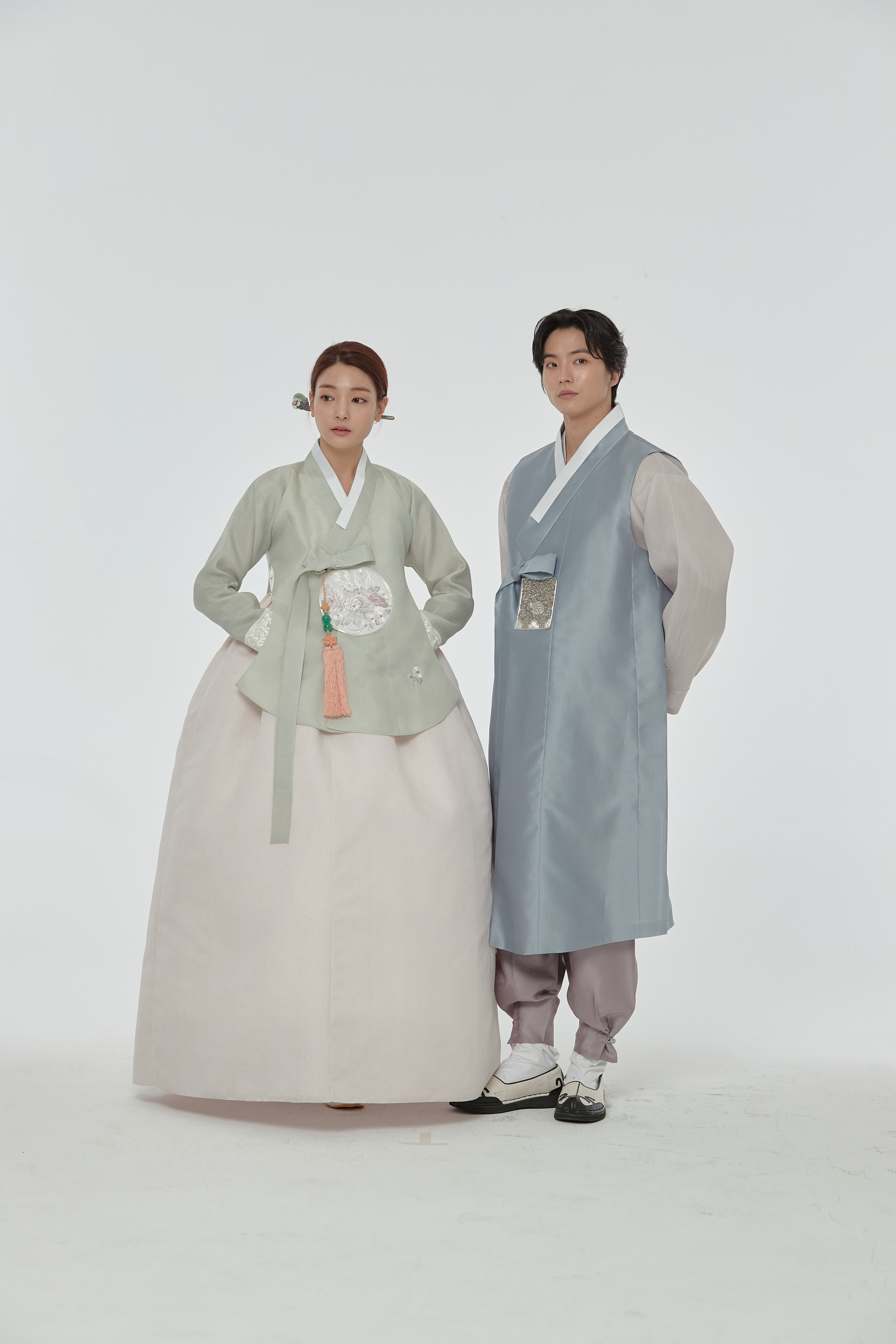 한복대여 한복브리에 옥빛하늘 하늘펄쾌자 신랑신부 본식 웨딩촬영 스냅촬영용 은은한 : 한복 브리에