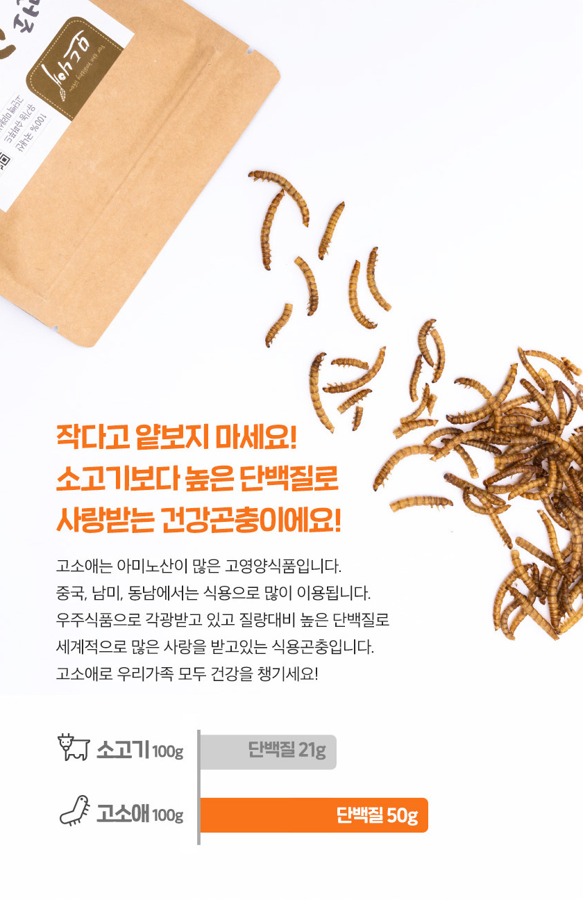 대용량 건조 고소애 400g 1봉 100%국내산 식용밀웜 산지직송 : 모드니애곤충농장