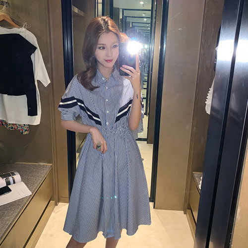스트라이프 카라 셔츠 패턴 원피스 : 제이블리