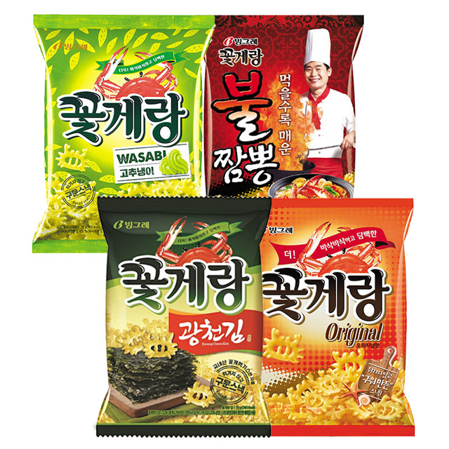 빙그레 꽃게랑 와사비 오리지날 광천김 불짬봉 4종 16입 1박스 무료배송 : 주전부리네