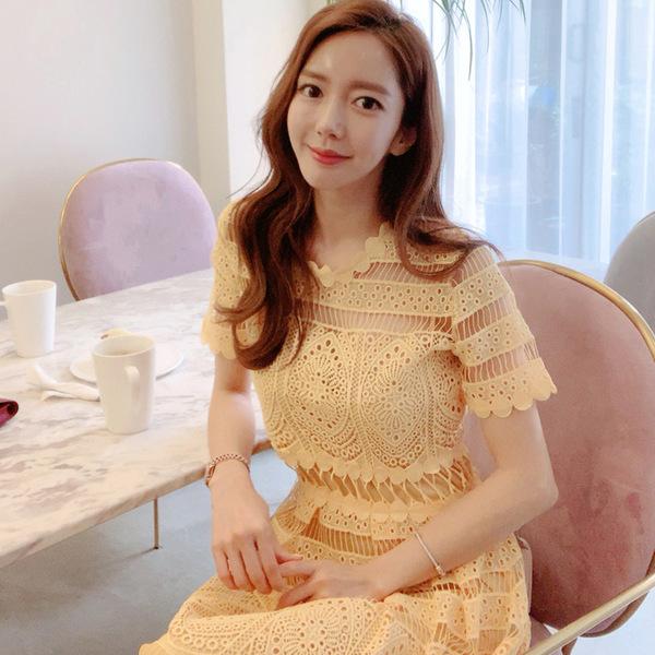 여름 휴가 비치 바캉스룩 레이스 시스루 롱 원피스 : 봉보스