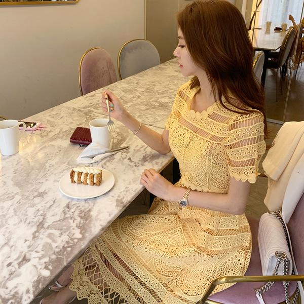 여름 휴가 비치 바캉스룩 레이스 시스루 롱 원피스 : 봉보스