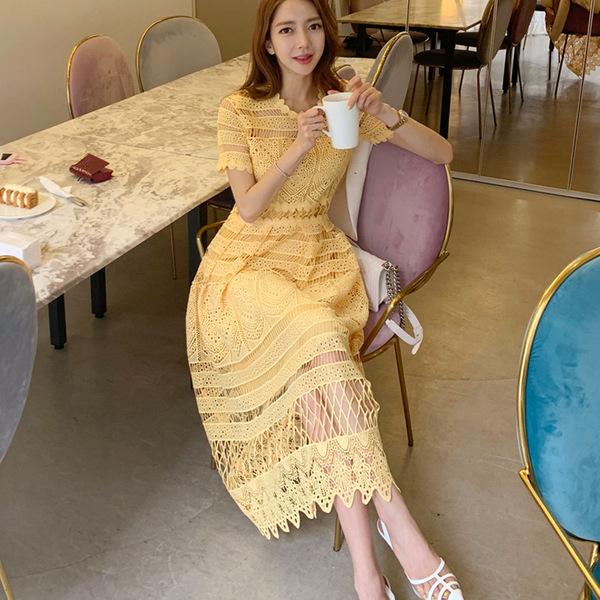 여름 휴가 비치 바캉스룩 레이스 시스루 롱 원피스 : 봉보스