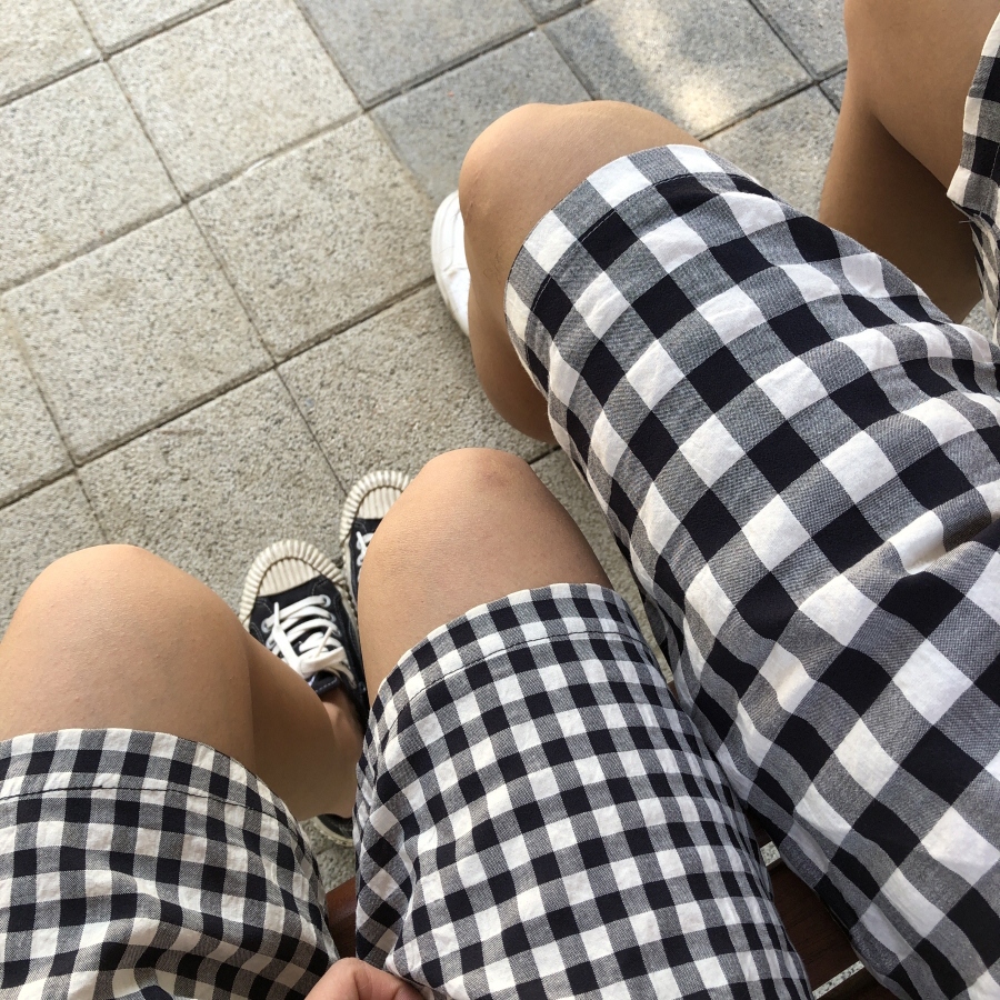 데일리체크 5부 남여공용 2XL 여름 반바지 파자마 팬츠 홈웨어 커플 잠옷바지 선물 : 더블톤
