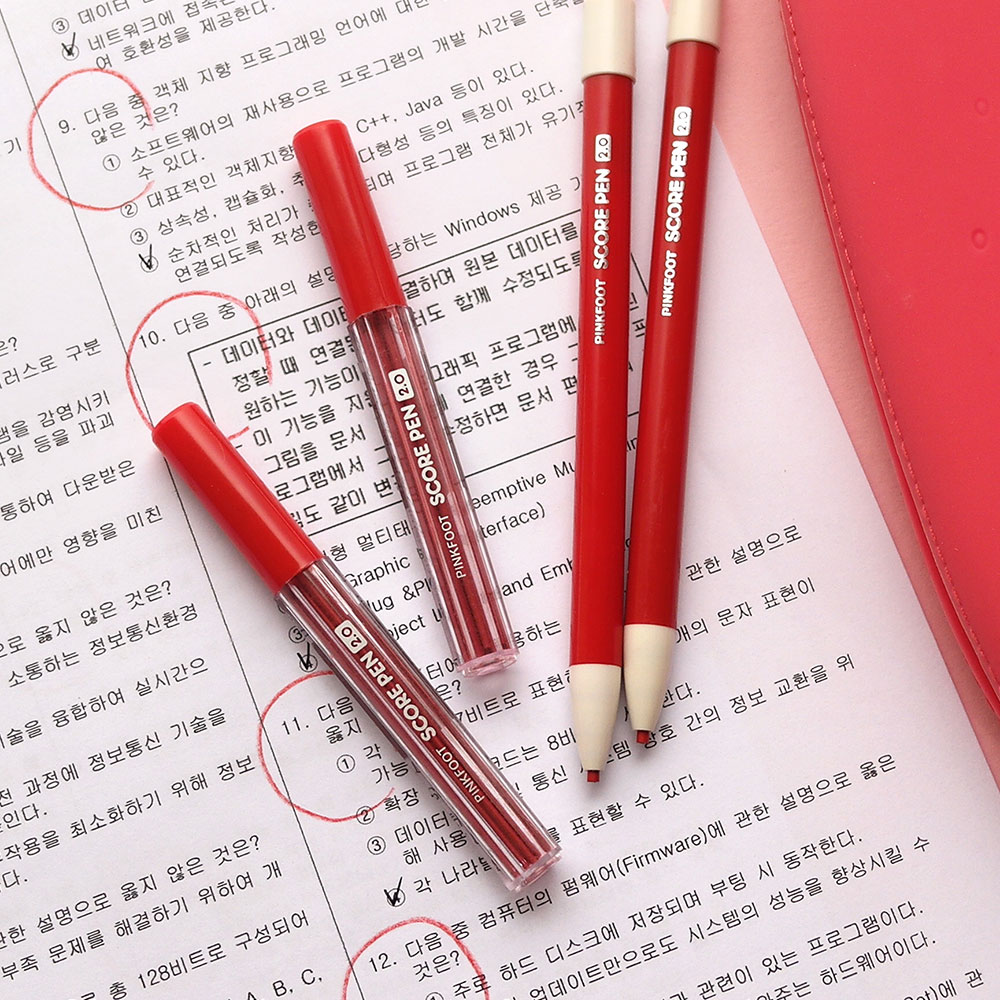 핑크풋 채점펜 리필심 2mm 빨간색연필 학원 선생님 교사 채점용 빨간펜 : 핑크풋