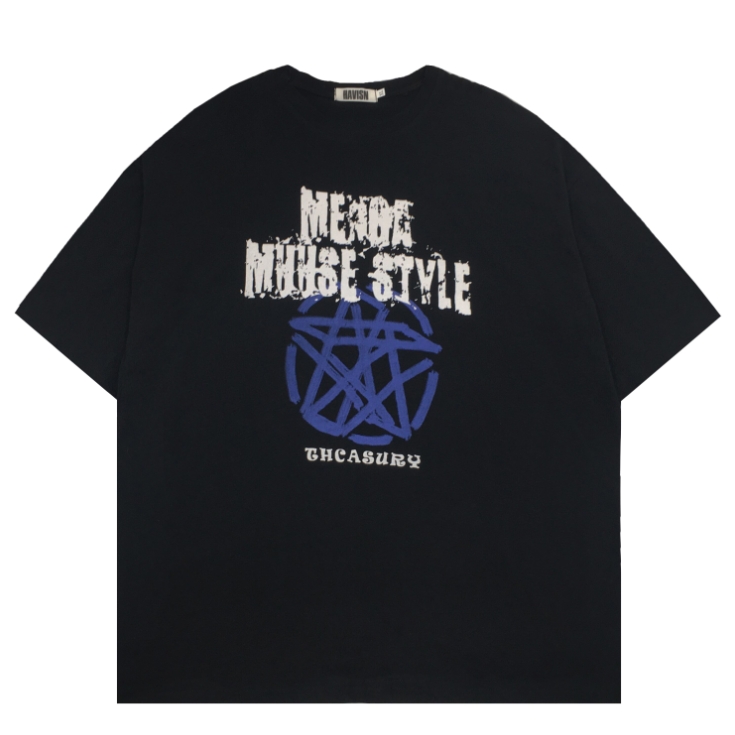 musestyle 프린팅 오버핏 여름 반팔티 2color 남녀공용 박스티 T015 : 윤위크