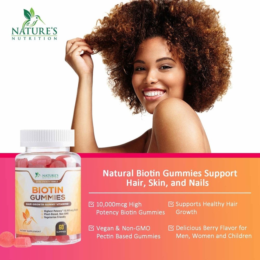 [미국직배송] Nature's Nutrition Vegan Biotin Gummies for Hair Growth Support 네이쳐스 비오틴 구미 10,000mcg 60정 : 야라24 - 네이버쇼핑