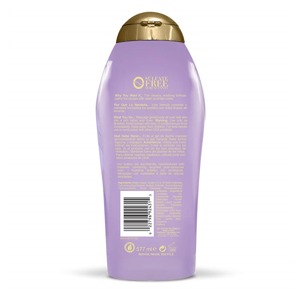 OGX 오지엑스 카밍 리바이빙 라벤더 에센셜 오일 바디워시 19.5 oz 3팩 : 구디컴퍼니