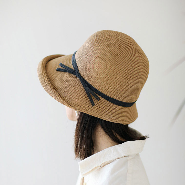 밀짚 여름 버킷햇 벙거지 나들이 비치 바캉스 무지 밀짚 리본 썬캡 모자 : 굿즈블랙데이