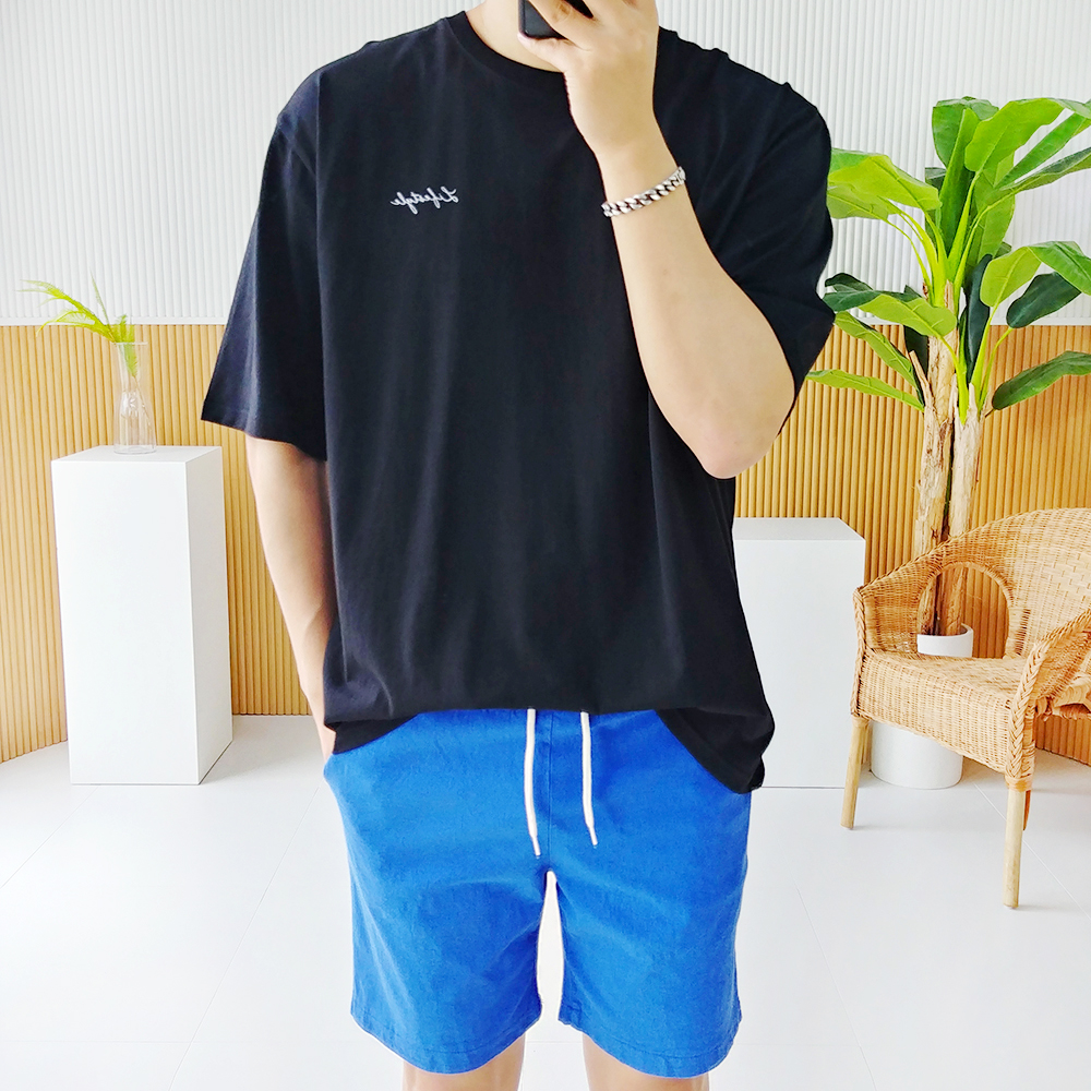 남자 여름 오버핏 바르셀로나 반팔 티셔츠 : 로니제이