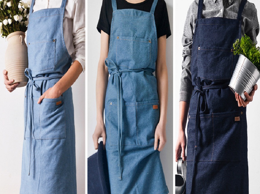 Denim point basic 바리스타 카페 쉐프웨어 셰프 공방 가슴 에이프런 앞치마 : 행복한데이83