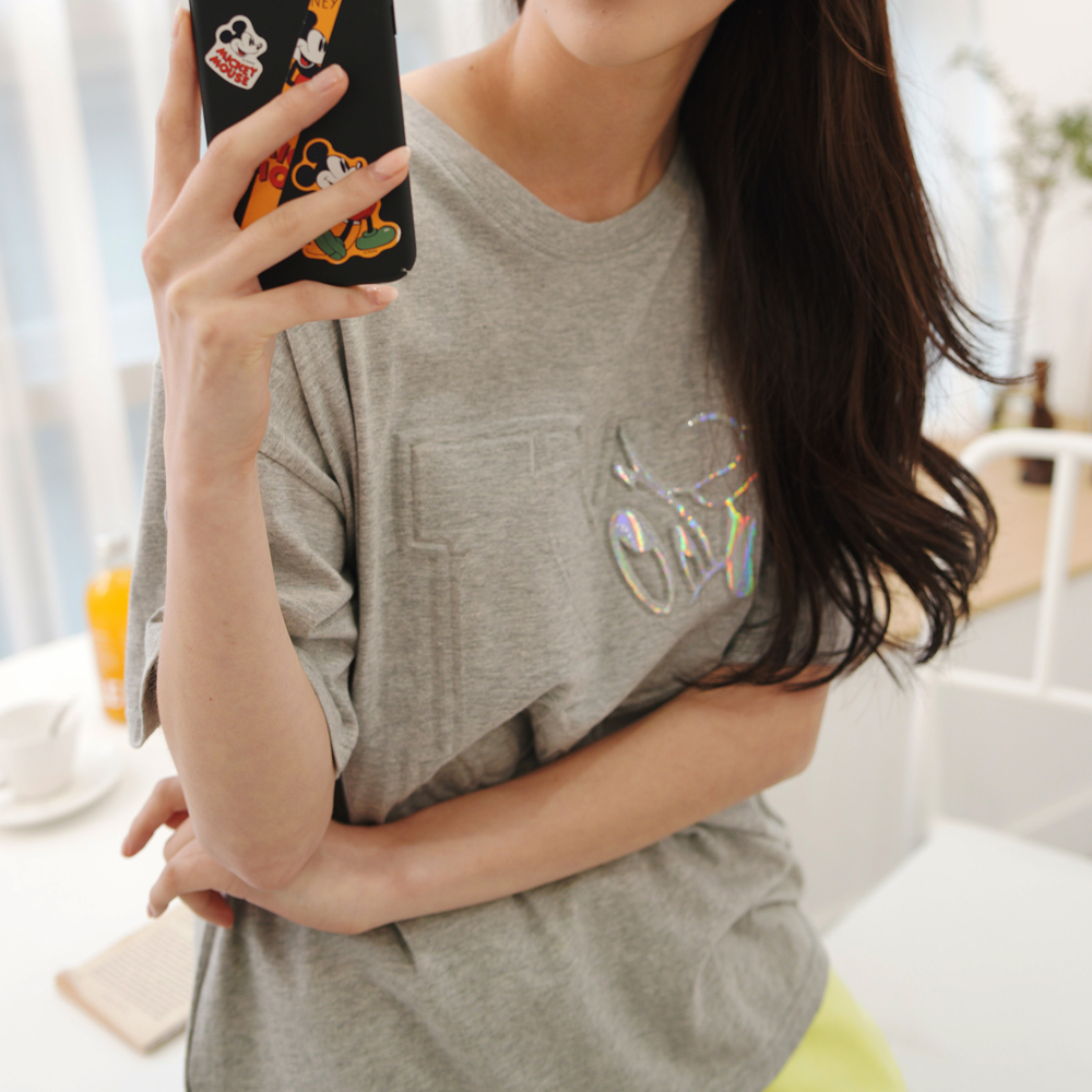 디즈니 홀로그램 미키마우스 티셔츠 남녀공용 커플티 : 유라피네