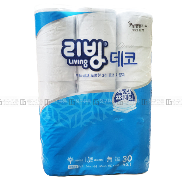 삼정펄프 리빙데코 화장실용화장지 3겹 30M 30롤 두루마리휴지 롤화장지 휴지 : 청구유통