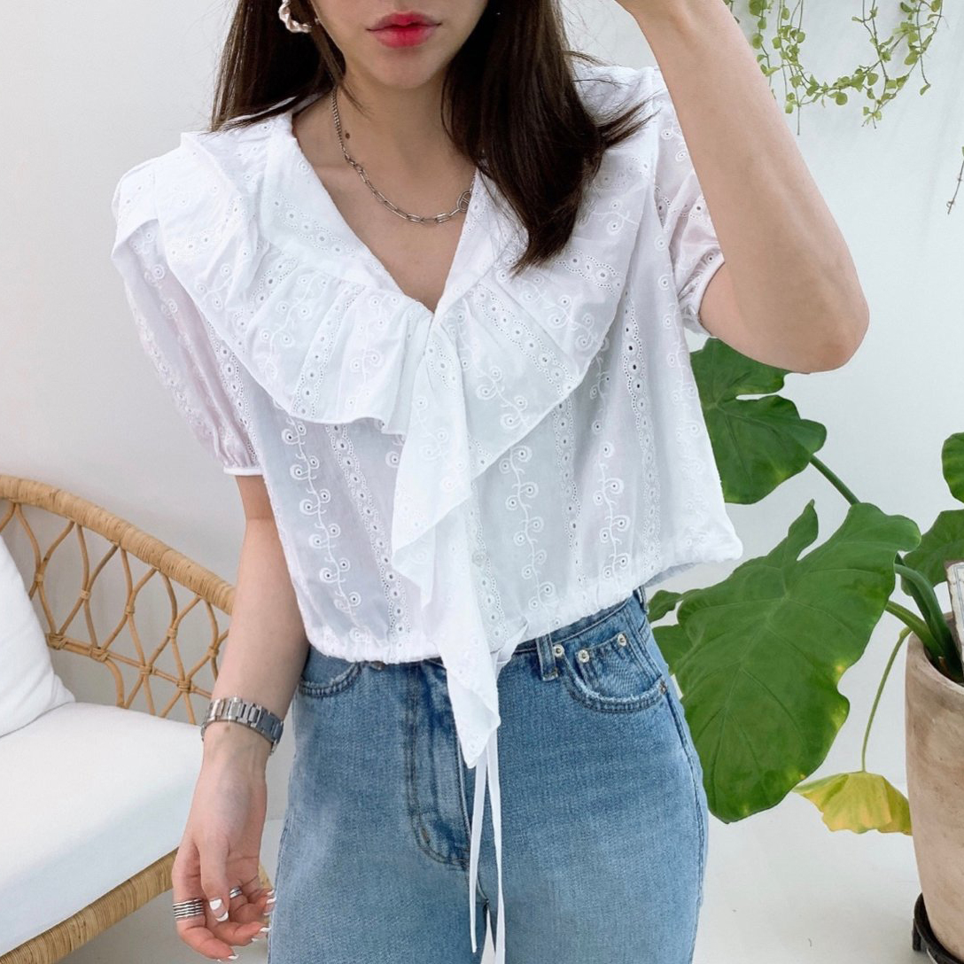 [피멜제이]루이션 펀칭 블라우스 3color : 피멜제이