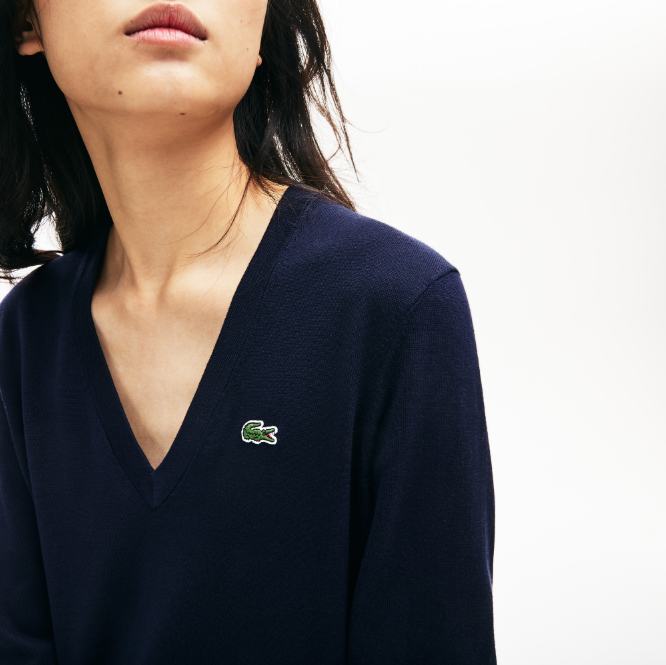 라코스테 우먼 보이핏 솔리드 코튼 브이넥 스웨터 티셔츠 Lacoste 여성 상의 3컬러 : Canby