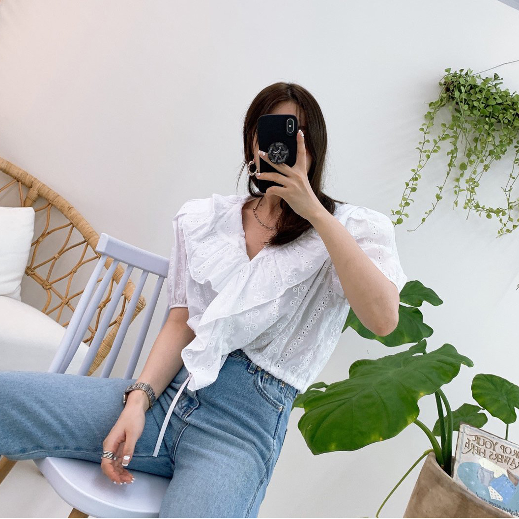 [피멜제이]루이션 펀칭 블라우스 3color : 피멜제이