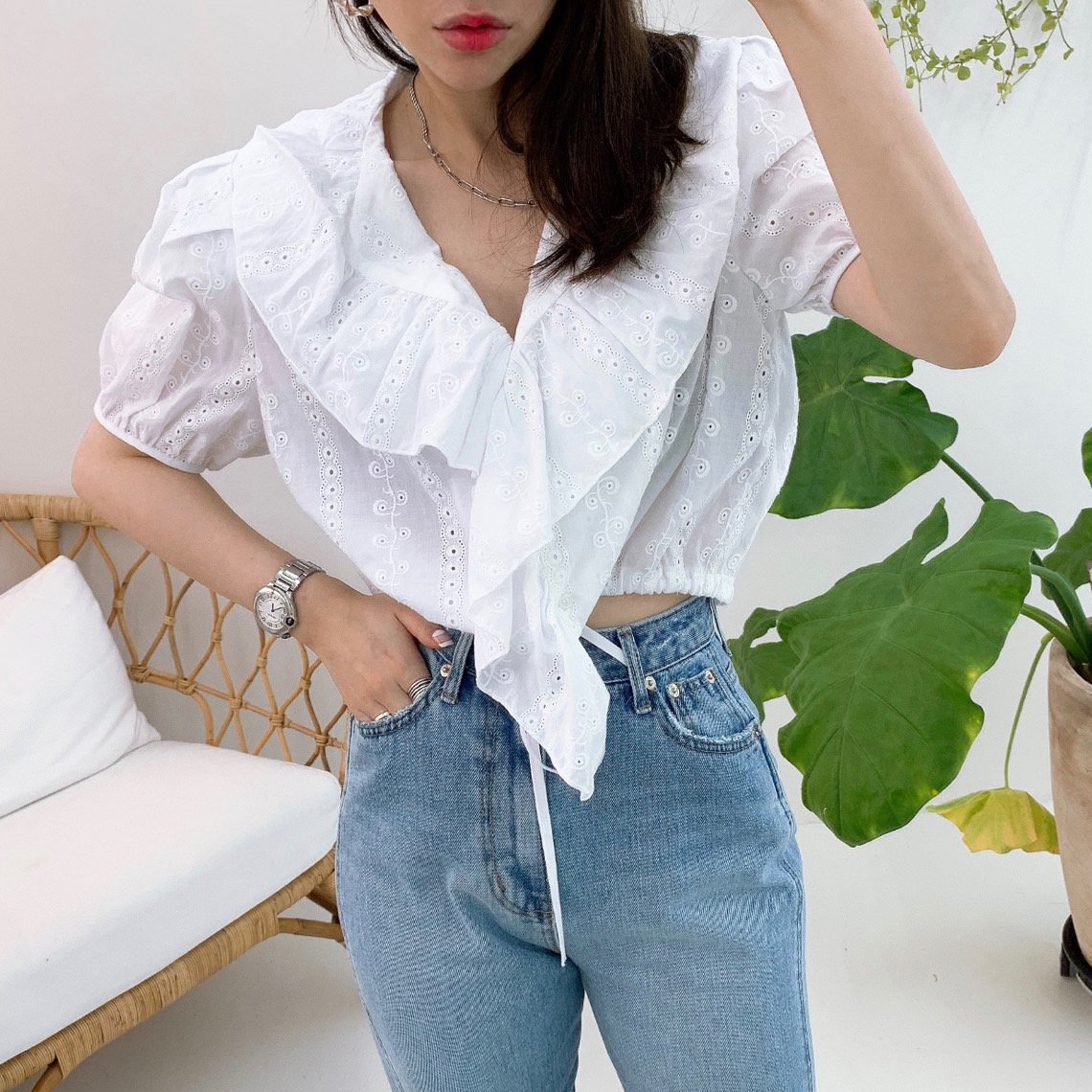 [피멜제이]루이션 펀칭 블라우스 3color : 피멜제이