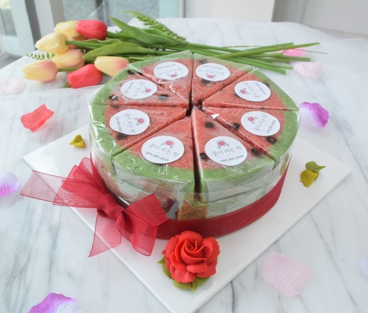[수박떡케이크] 꽃이피는떡 어린이집 유치원 생일케이크 /세종청주조치원오송 배달가능 : 꽃이피는떡