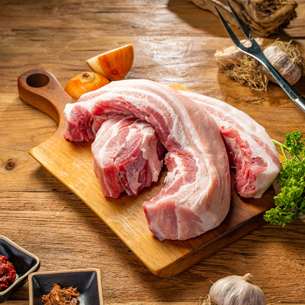 국내산 한돈 돼지고기 암퇘지 생삼겹살 생오겹살 (껍질있음) 500g : 고유한돈우