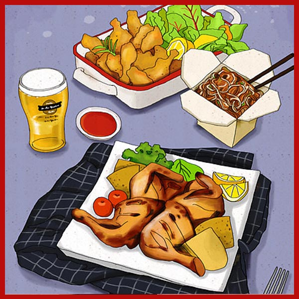 만두 족발 치킨 맥주 파스타 피자 꼬치 감자 식당 파르텔 음식 벽지 시트지 롤스크린 유리 : 으뜸데코