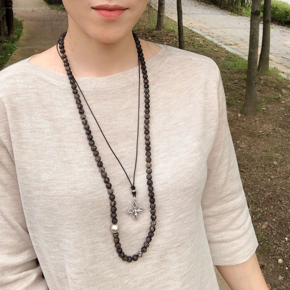 108염주 삼안천주 티벳 불교 8mm 925 실버 옴아훔 12mm : 희날