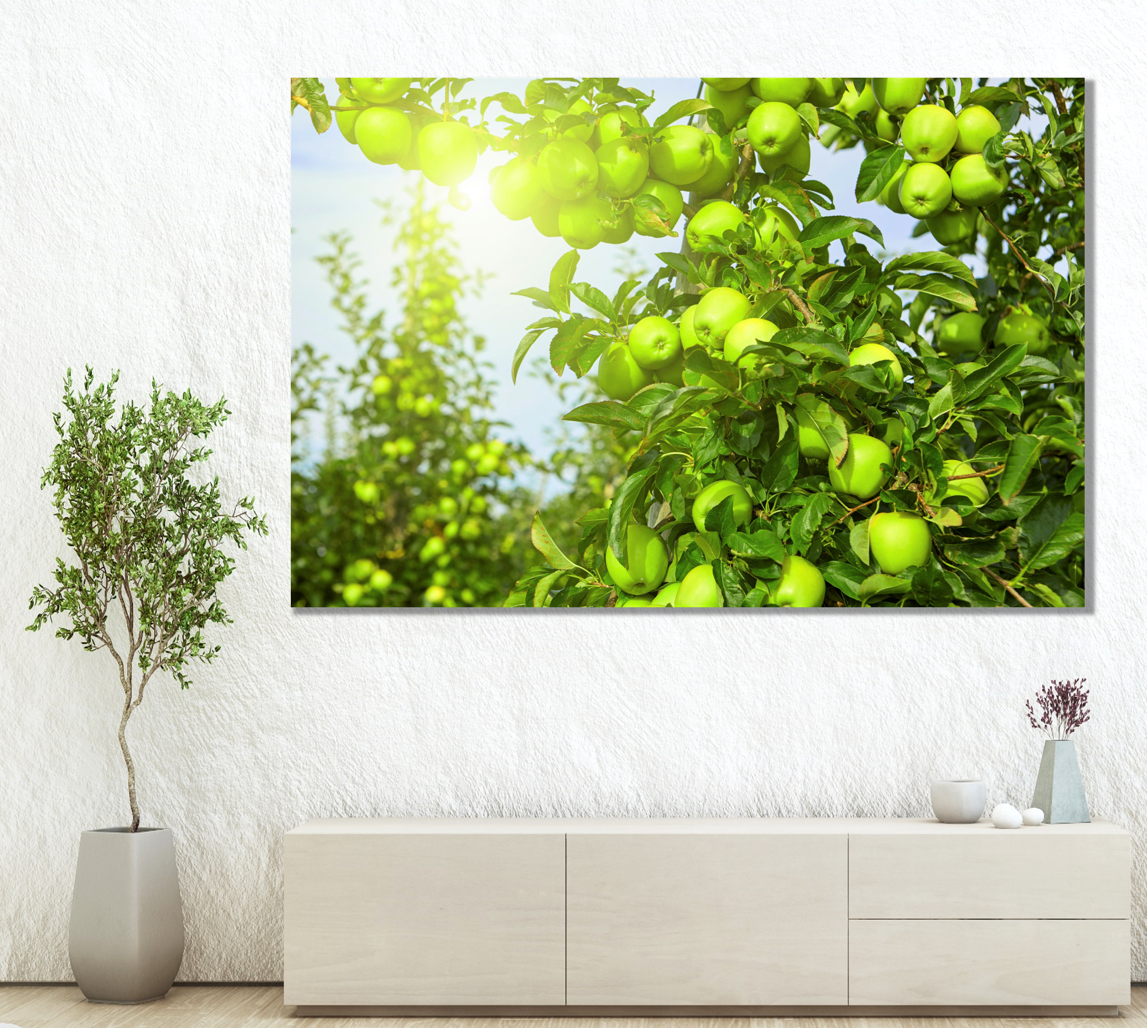 풋사과나무와 햇살 120x80cm 사과그림 재물운액자 돈들어오는 거실 인테리어 부엌 현관 : 한결같이