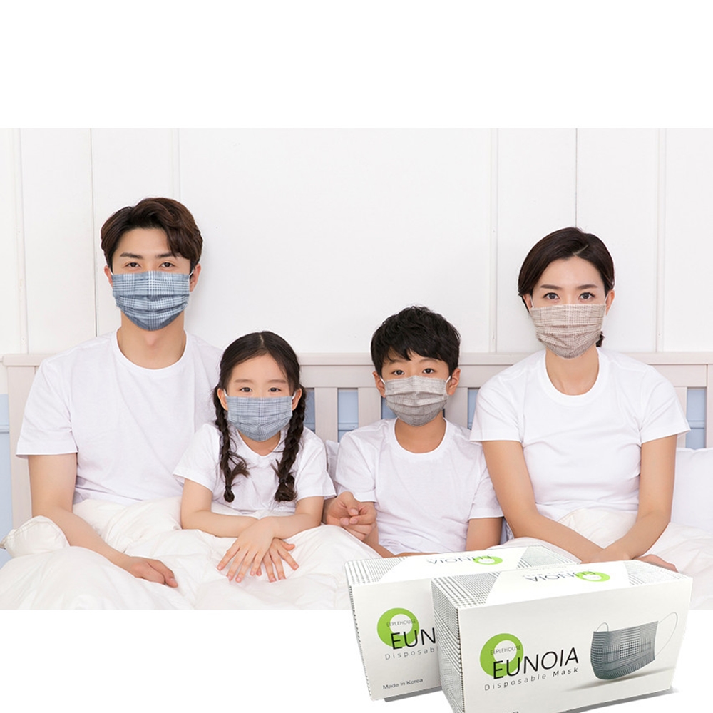 국산 일회용 MB필터 체크 패션 마스크 30매 블랙 브라운 3중 유노이아 체크무늬 마스크 : 한스네